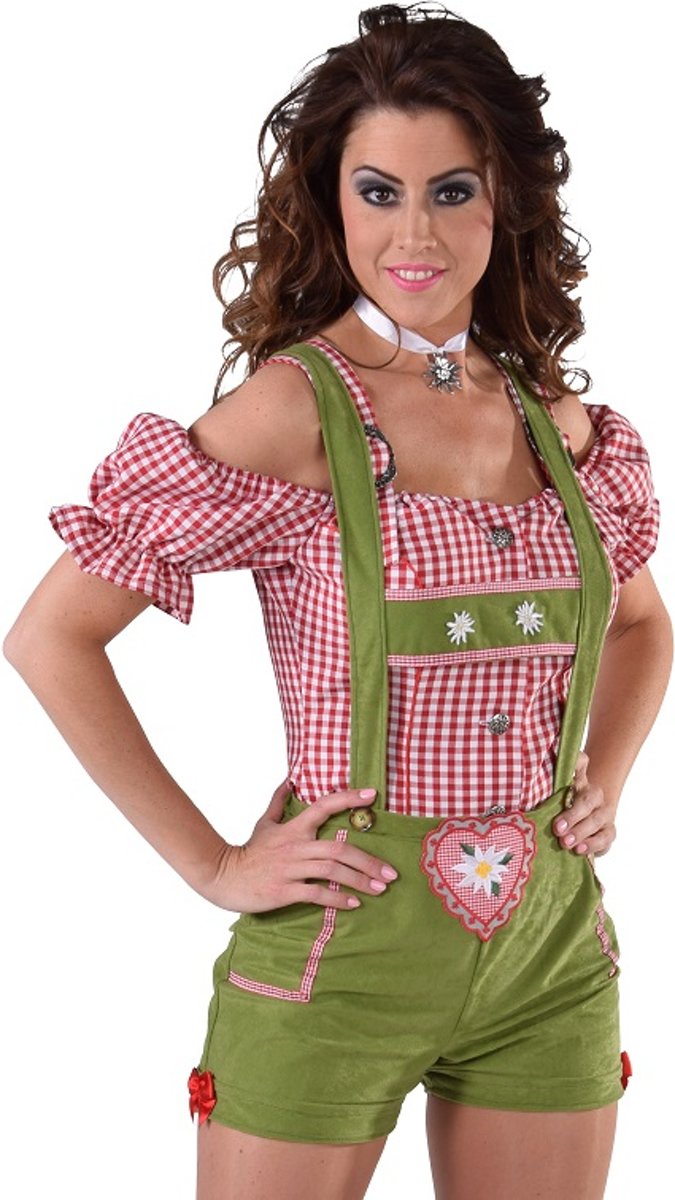 Tiroler broek - Groene lederhosen met bretels | Oktoberfest kleding maat 36 ( S )